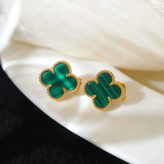 EMKOSUNG 18K Gold  Plated  Single Flowers Four Leaf Clover Earrings for Women