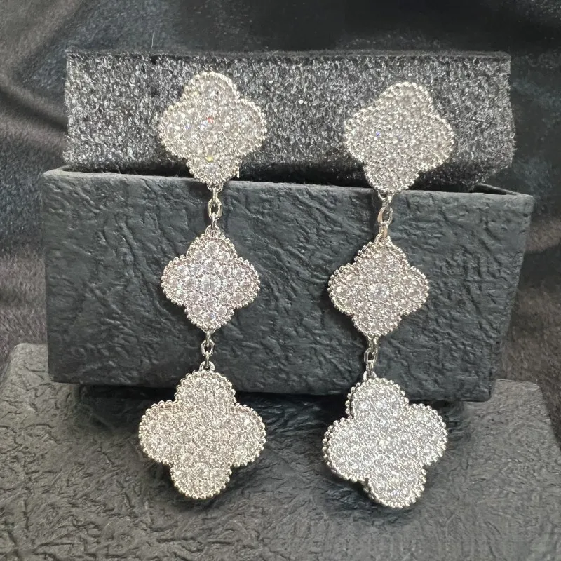 EMKOSUNG 18K Gold  Plated 3 Flowers Four Leaf Clover Earrings for Women