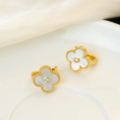 EMKOSUNG 18K Gold  Plated  Single Flowers Four Leaf Clover Earrings for Women