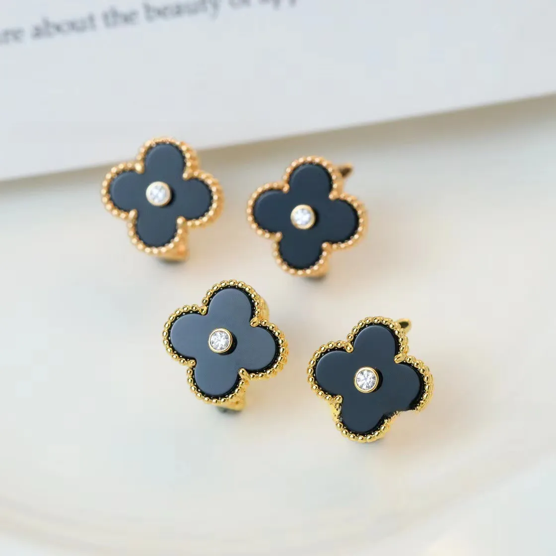 EMKOSUNG 18K Gold  Plated  Single Flowers Four Leaf Clover Earrings for Women