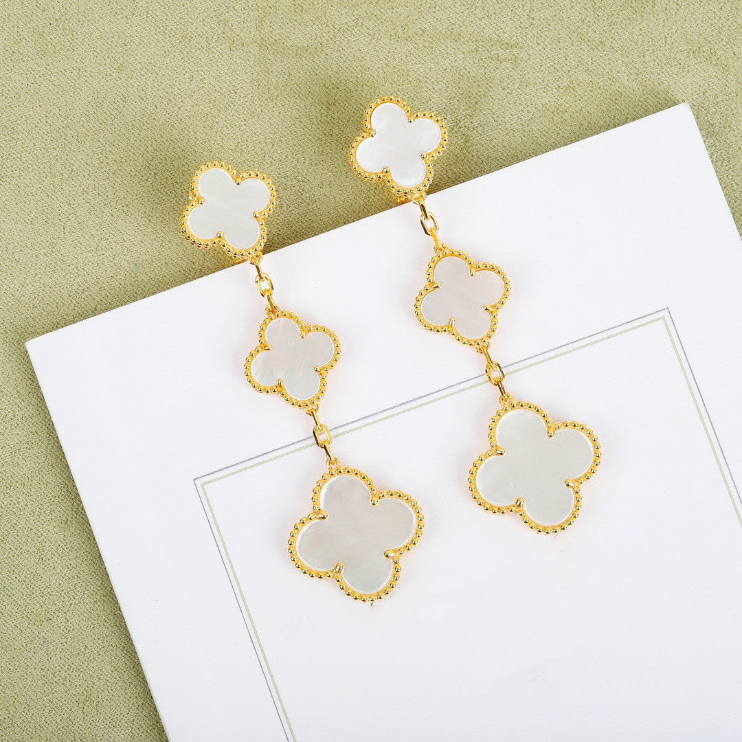 EMKOSUNG 18K Gold  Plated 3 Flowers Four Leaf Clover Earrings for Women