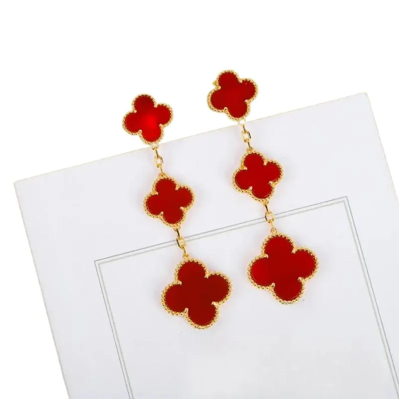 EMKOSUNG 18K Gold  Plated 3 Flowers Four Leaf Clover Earrings for Women