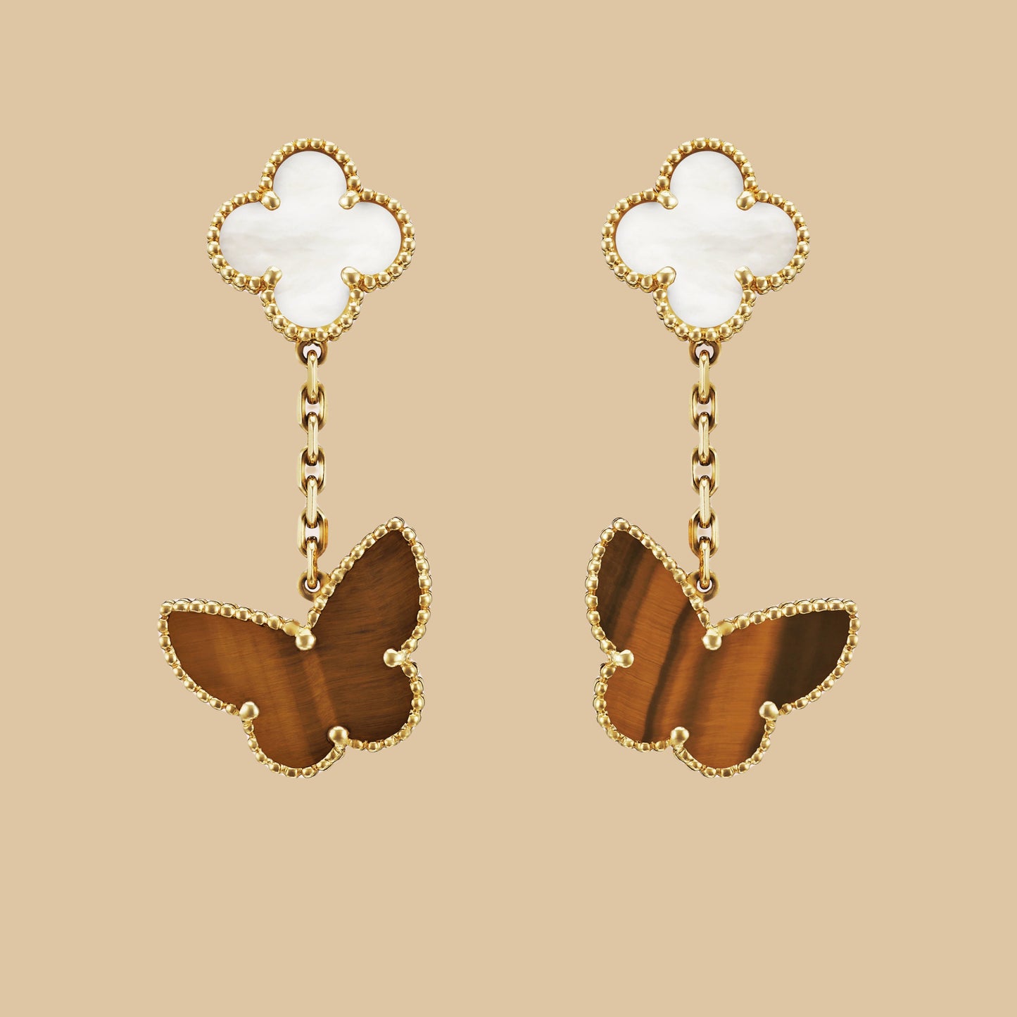 EMKOSUNG 18K Gold  Plated 2 Flowers Four Leaf Clover Earrings for Women