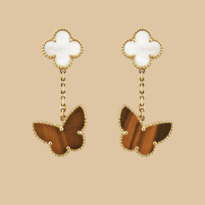 EMKOSUNG 18K Gold  Plated 2 Flowers Four Leaf Clover Earrings for Women