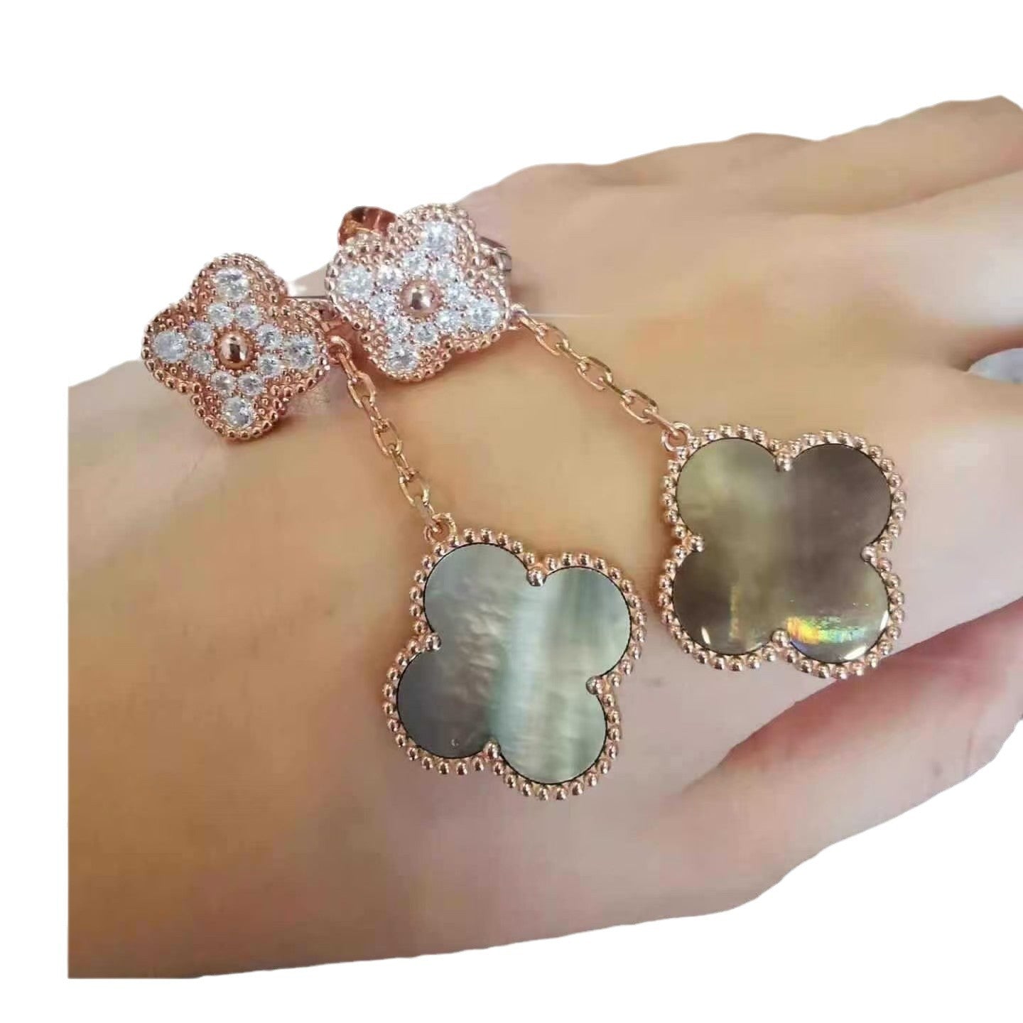 EMKOSUNG 18K Gold  Plated 2 Flowers Four Leaf Clover Earrings for Women