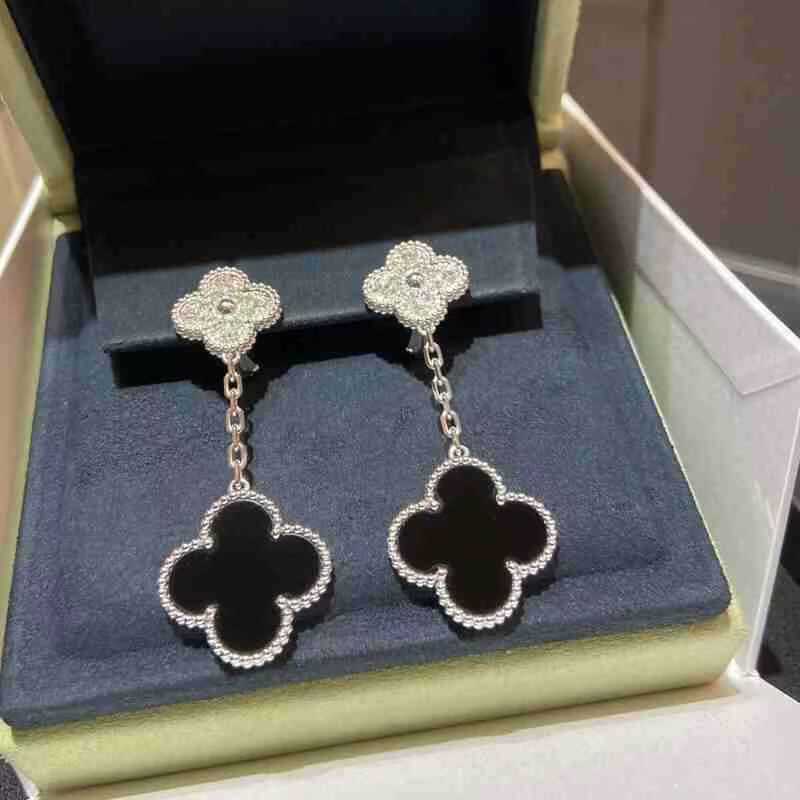 EMKOSUNG 18K Gold  Plated 2 Flowers Four Leaf Clover Earrings for Women