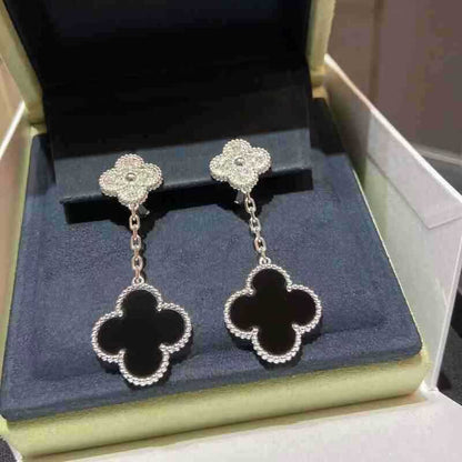 EMKOSUNG 18K Gold  Plated 2 Flowers Four Leaf Clover Earrings for Women