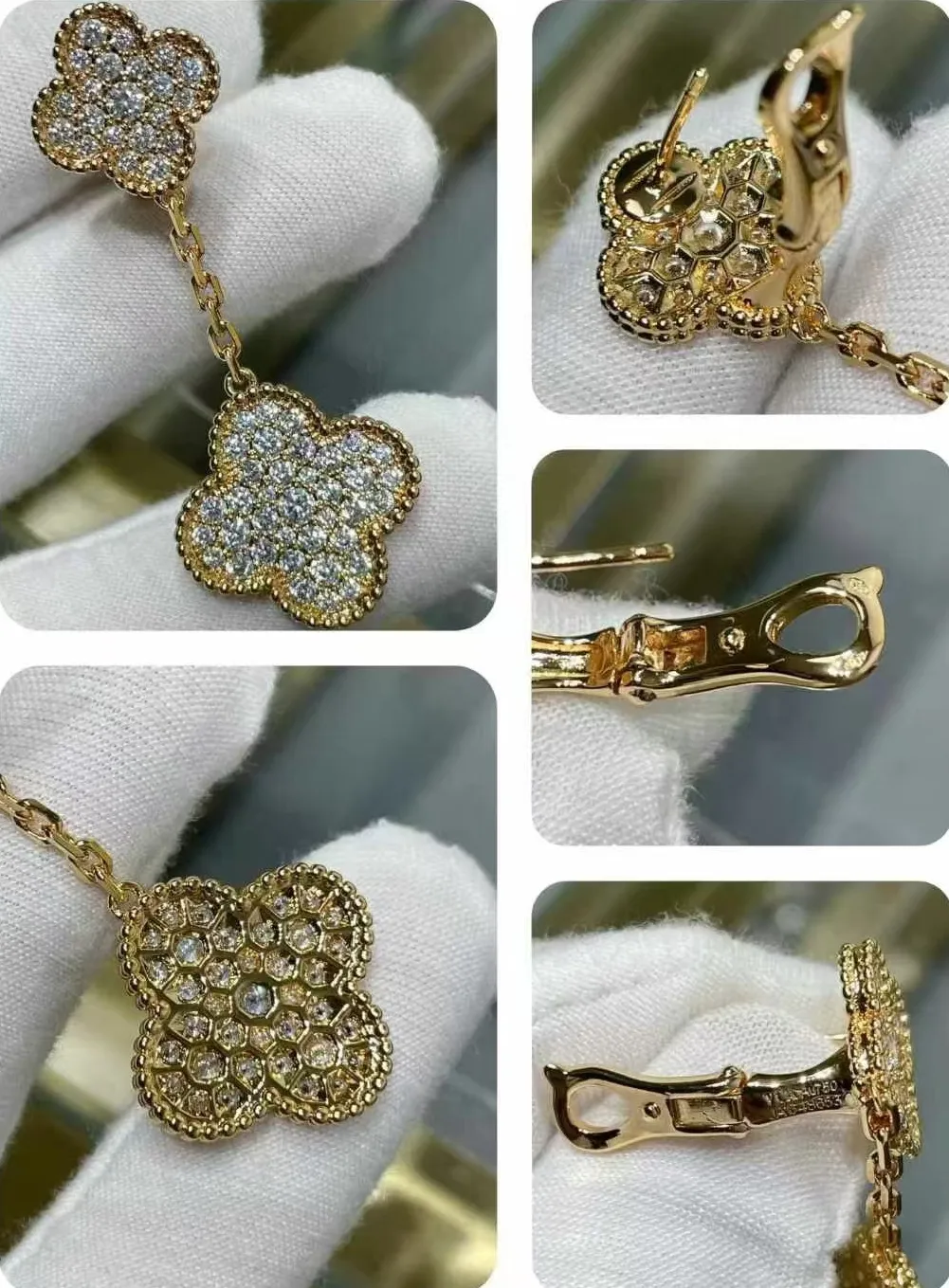 EMKOSUNG 18K Gold  Plated 2 Flowers Four Leaf Clover Earrings for Women