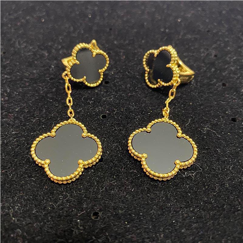 EMKOSUNG 18K Gold  Plated 2 Flowers Four Leaf Clover Earrings for Women