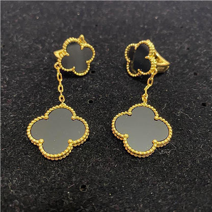 EMKOSUNG 18K Gold  Plated 2 Flowers Four Leaf Clover Earrings for Women