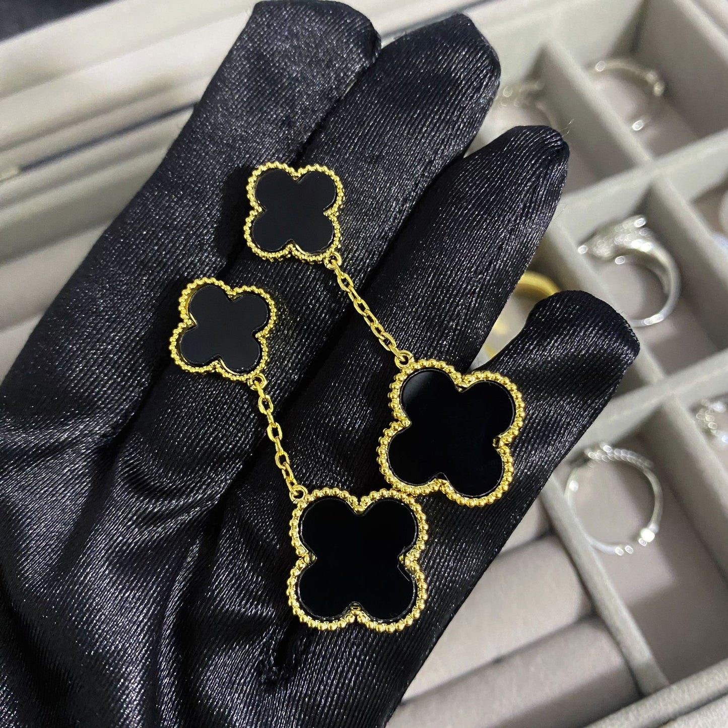 EMKOSUNG 18K Gold  Plated 2 Flowers Four Leaf Clover Earrings for Women