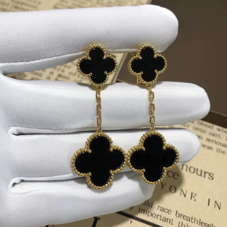 EMKOSUNG 18K Gold  Plated 2 Flowers Four Leaf Clover Earrings for Women