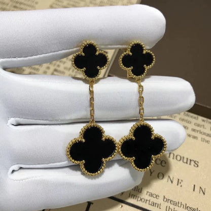 EMKOSUNG 18K Gold  Plated 2 Flowers Four Leaf Clover Earrings for Women