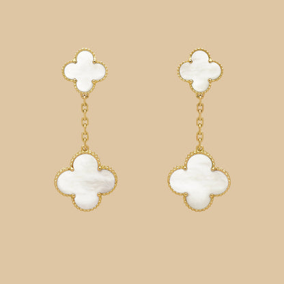 EMKOSUNG 18K Gold  Plated 2 Flowers Four Leaf Clover Earrings for Women