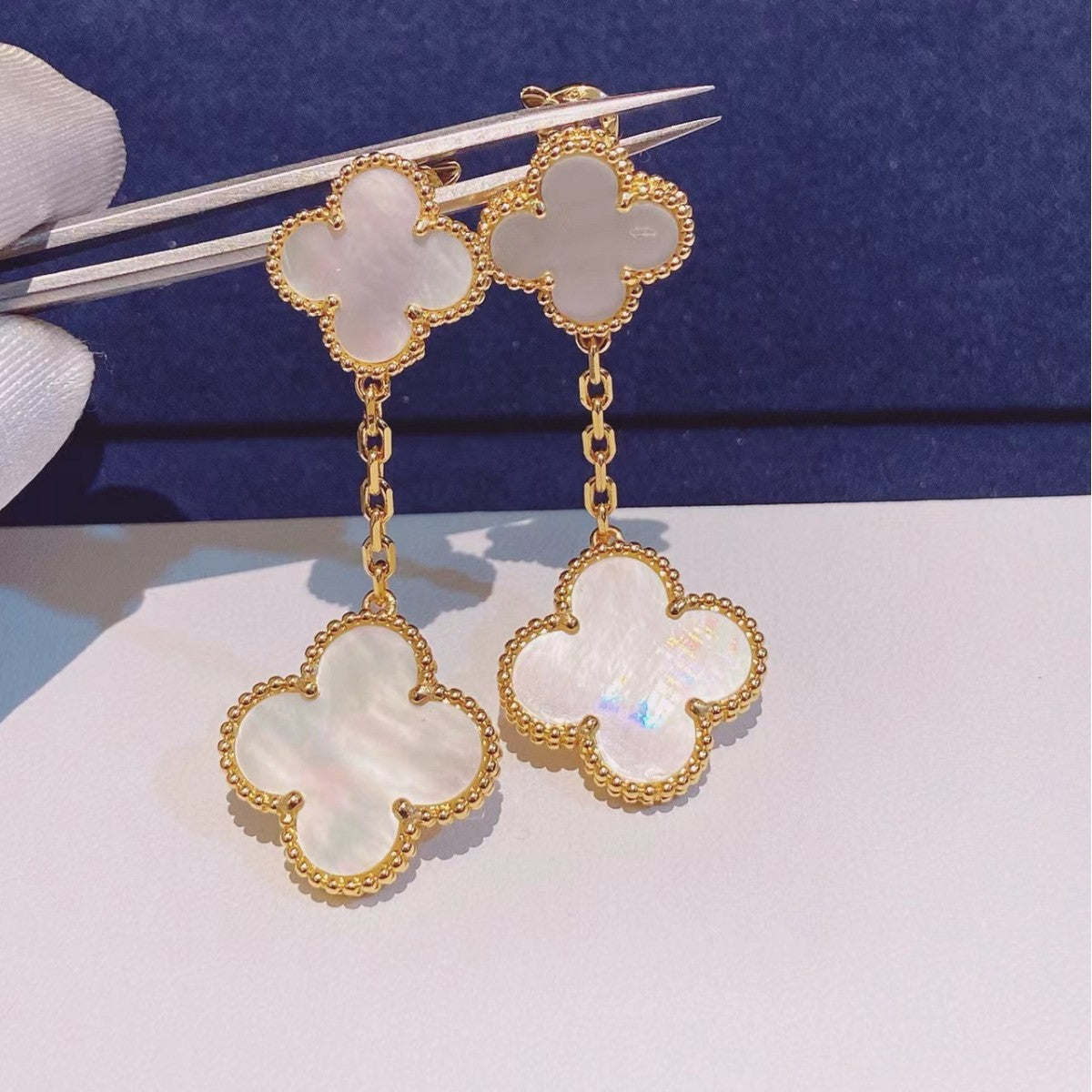 EMKOSUNG 18K Gold  Plated 2 Flowers Four Leaf Clover Earrings for Women