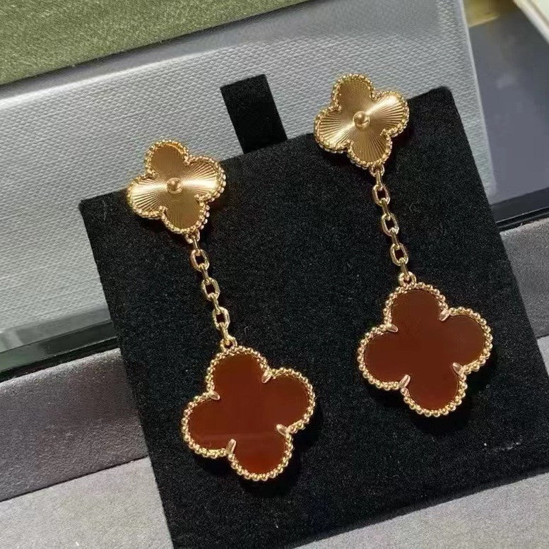EMKOSUNG 18K Gold  Plated 2 Flowers Four Leaf Clover Earrings for Women