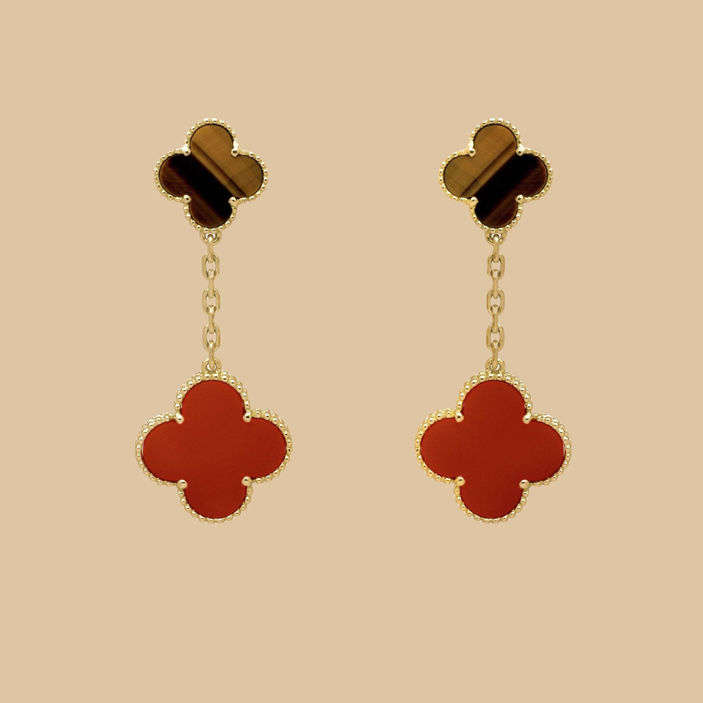 EMKOSUNG 18K Gold  Plated 2 Flowers Four Leaf Clover Earrings for Women