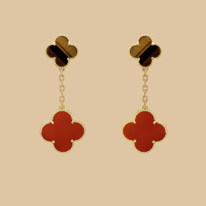EMKOSUNG 18K Gold  Plated 2 Flowers Four Leaf Clover Earrings for Women