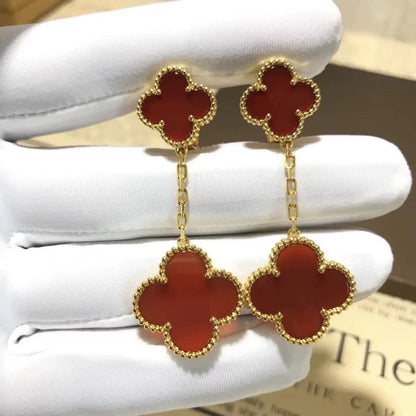 EMKOSUNG 18K Gold  Plated 2 Flowers Four Leaf Clover Earrings for Women