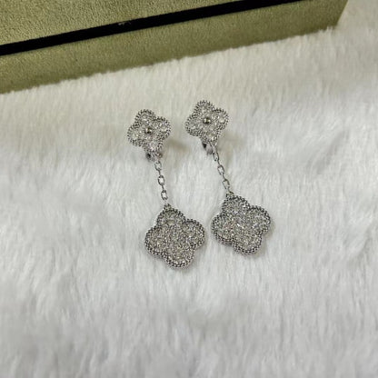 EMKOSUNG 18K Gold  Plated 2 Flowers Four Leaf Clover Earrings for Women