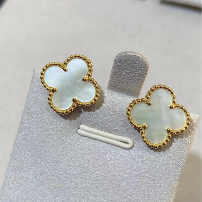 EMKOSUNG 18K Gold  Plated  Single Flowers Four Leaf Clover Earrings for Women