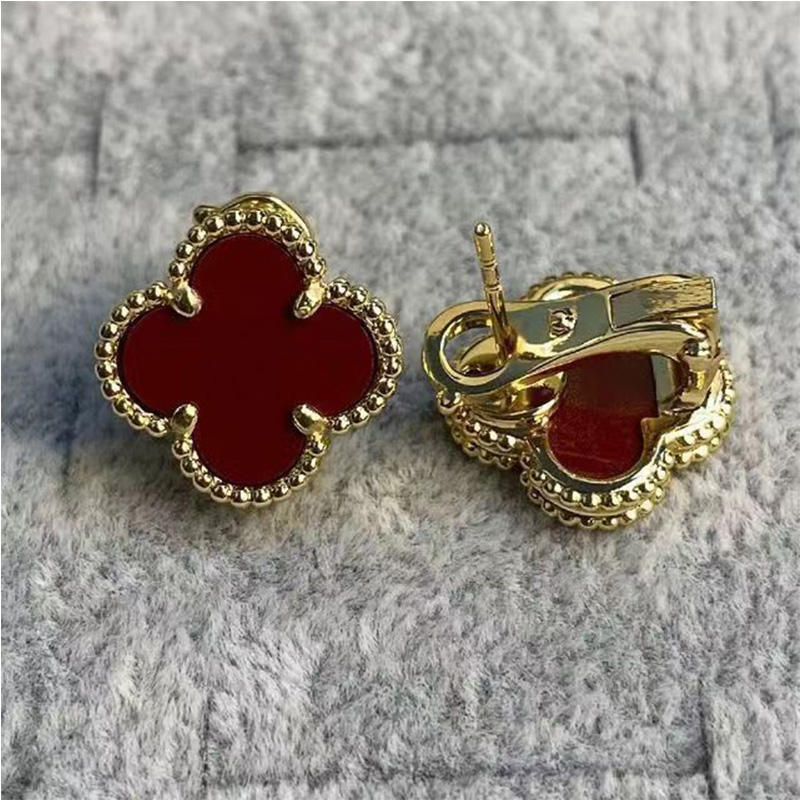 EMKOSUNG 18K Gold  Plated  Single Flowers Four Leaf Clover Earrings for Women