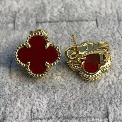 EMKOSUNG 18K Gold  Plated  Single Flowers Four Leaf Clover Earrings for Women