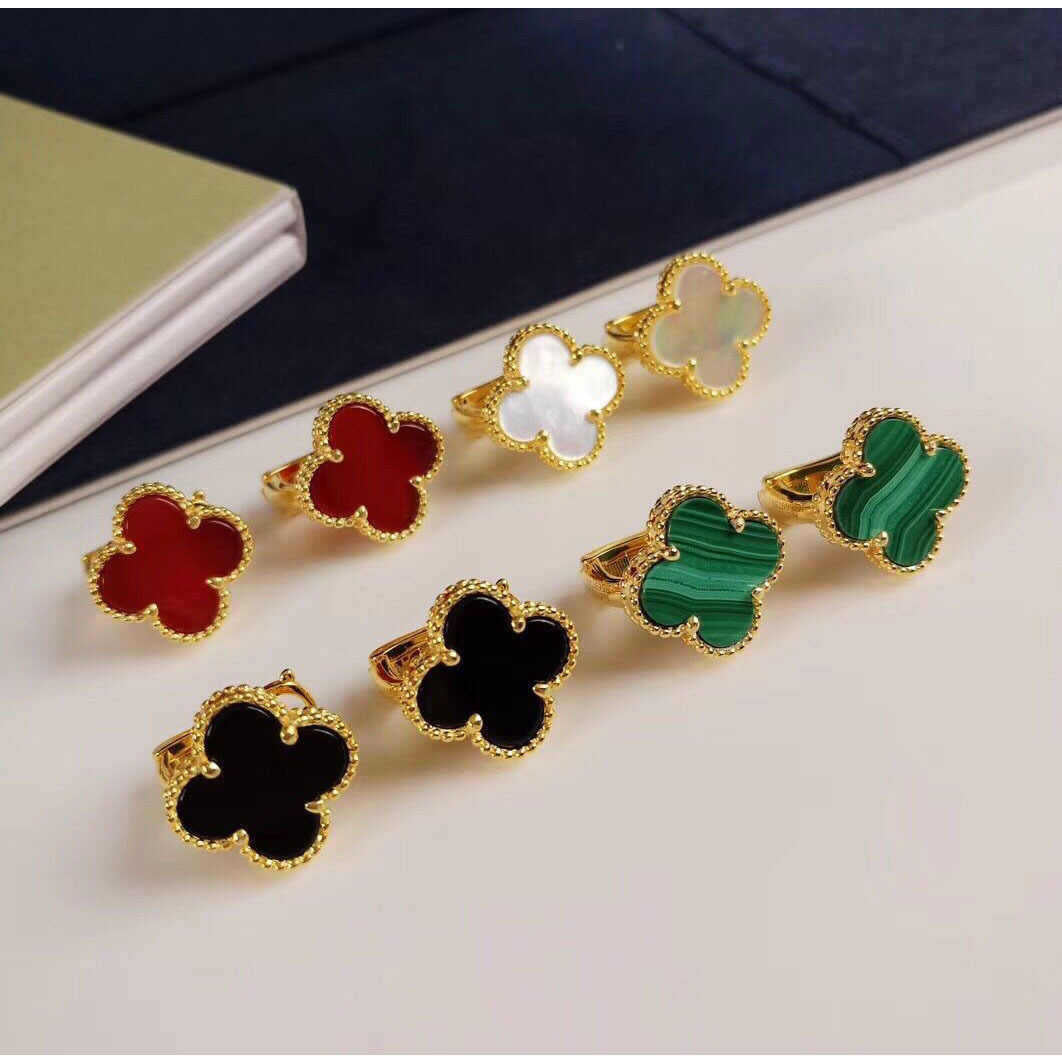 EMKOSUNG 18K Gold  Plated  Single Flowers Four Leaf Clover Earrings for Women