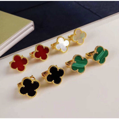 EMKOSUNG 18K Gold  Plated  Single Flowers Four Leaf Clover Earrings for Women