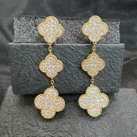 EMKOSUNG 18K Gold  Plated 3 Flowers Four Leaf Clover Earrings for Women