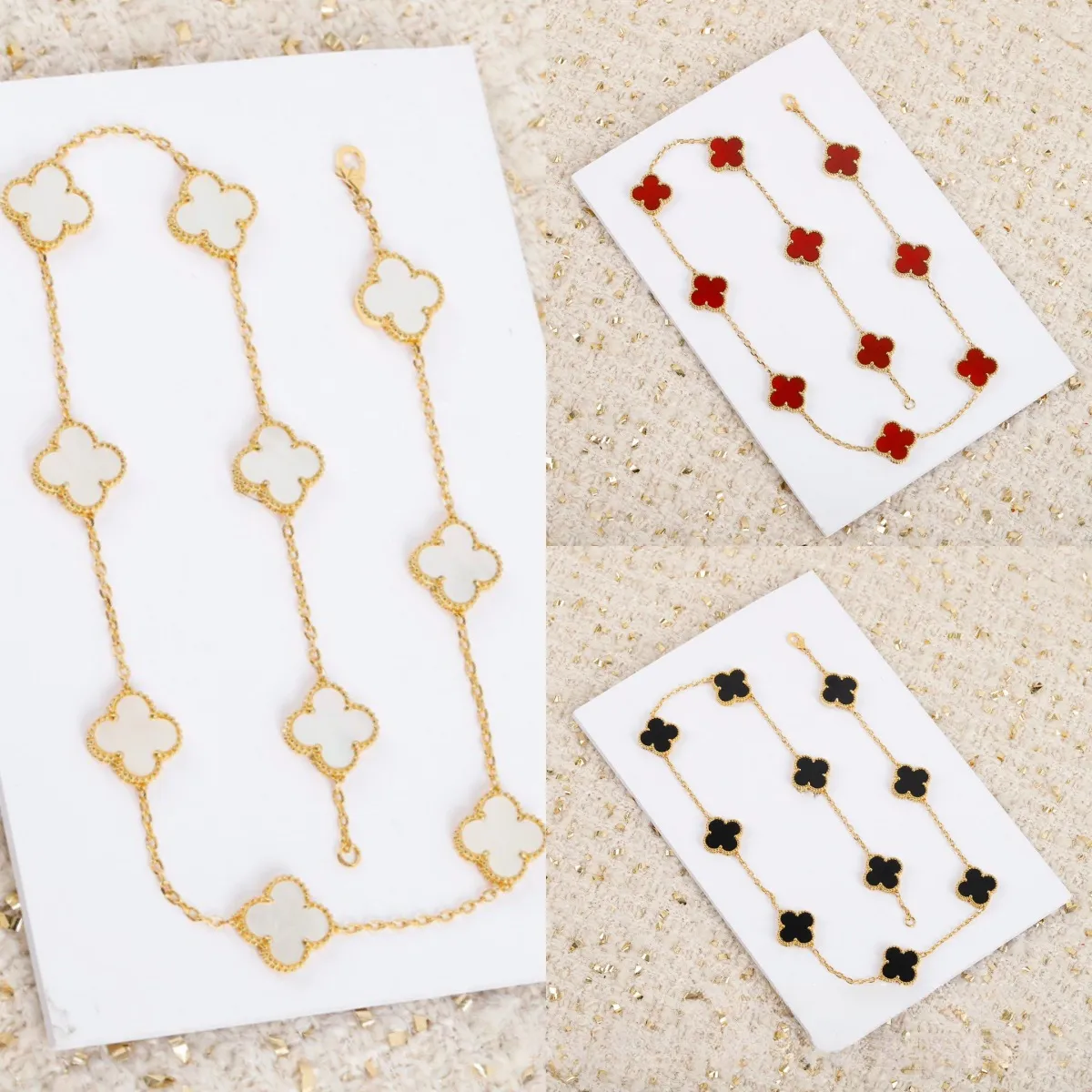 EMKOSUNG 18K Gold  Plated  10 Flowers Four Leaf Clover Necklaces for Women