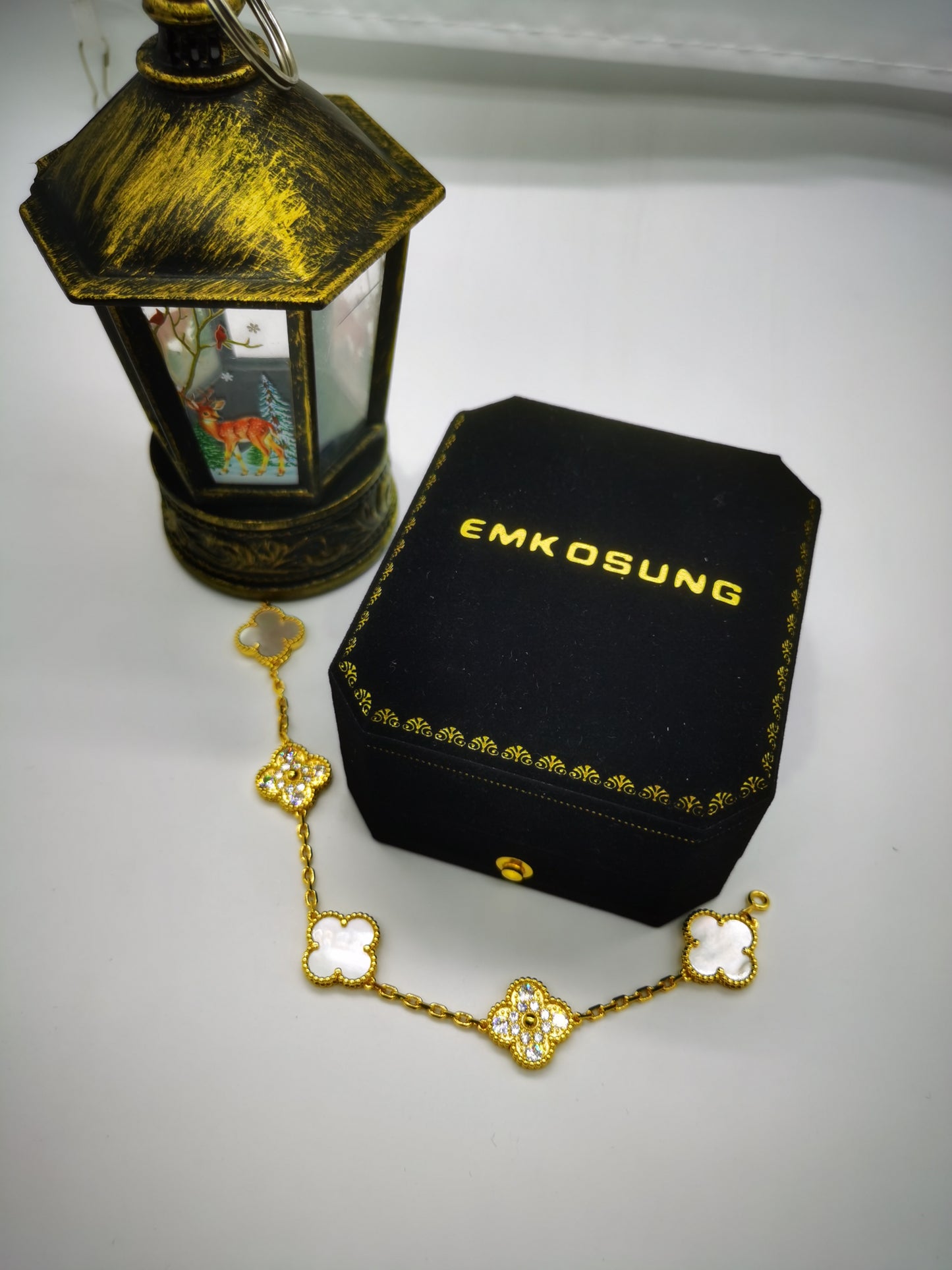 EMKOSUNG 18K Gold  Plated  Four Leaf Clover Bracelets for Women