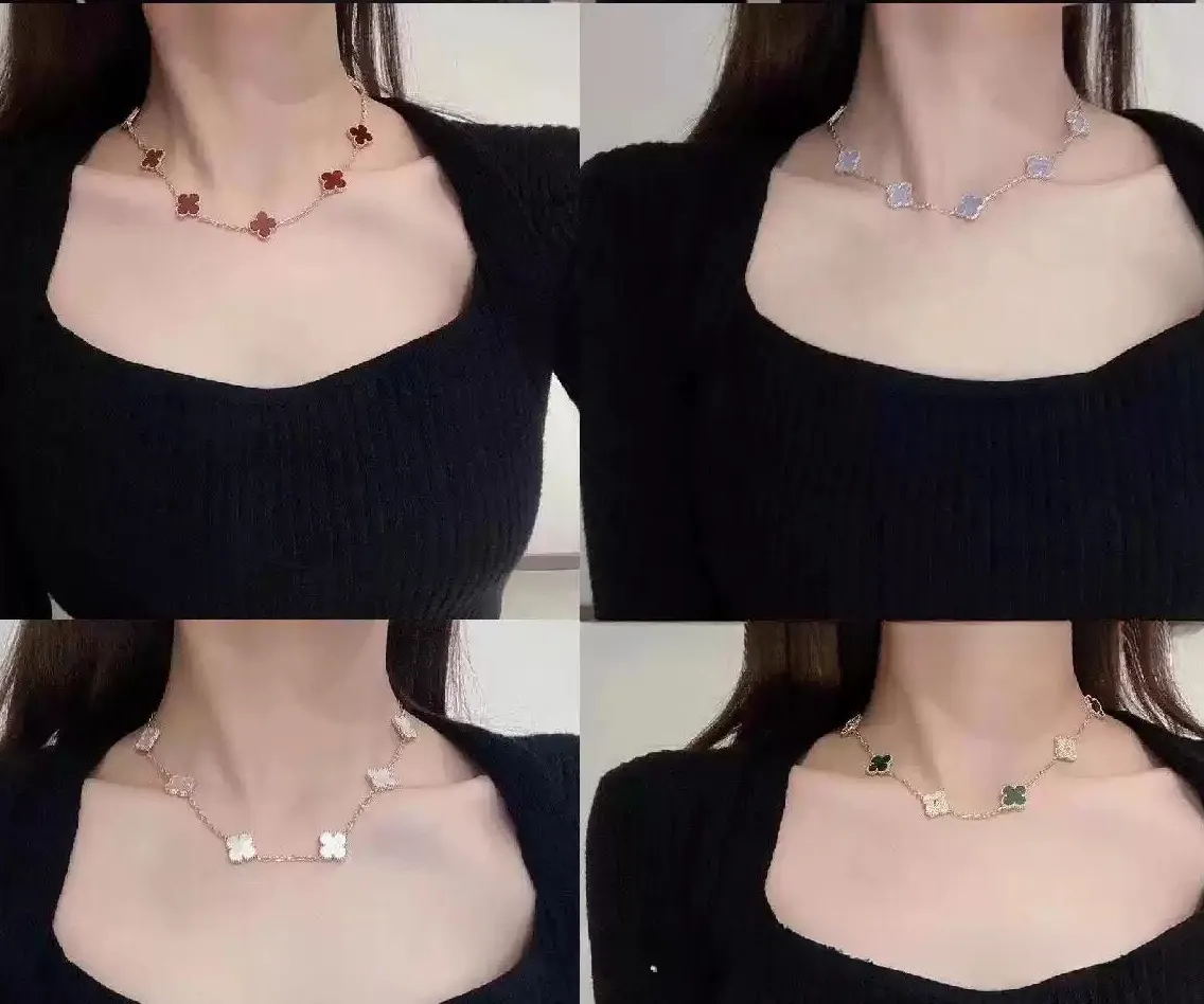 EMKOSUNG 18K Gold  Plated  10 Flowers Four Leaf Clover Necklaces for Women