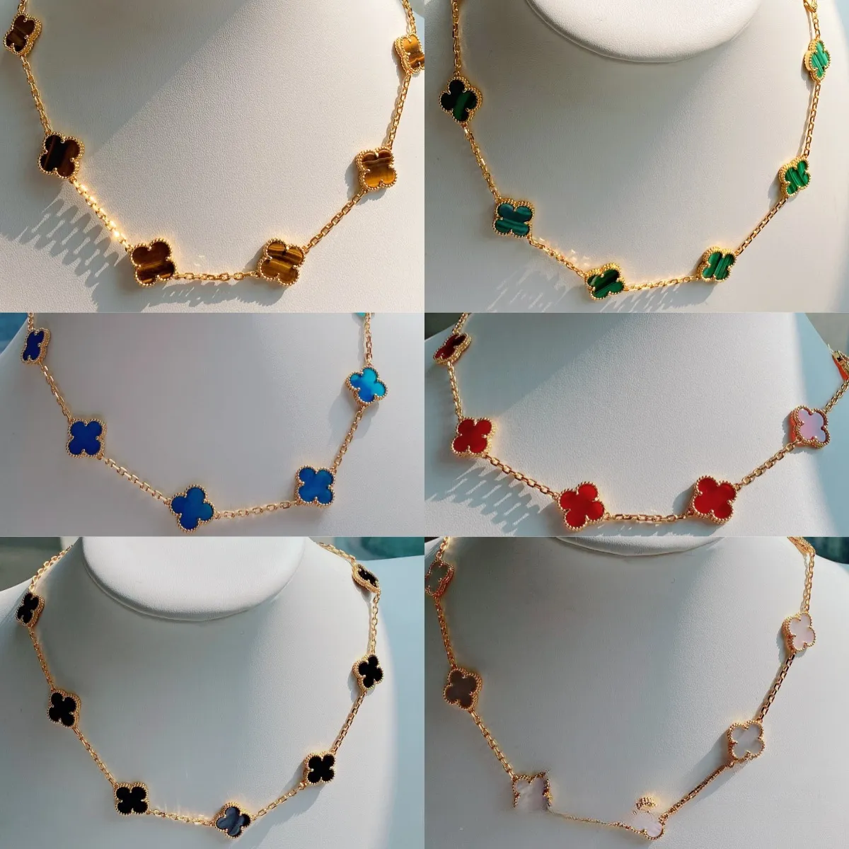 EMKOSUNG 18K Gold  Plated  10 Flowers Four Leaf Clover Necklaces for Women