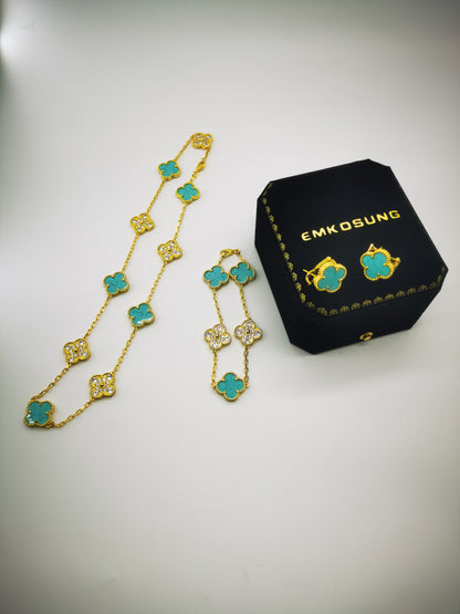 EMKOSUNG 18K Gold  Plated  10 Flowers Four Leaf Clover Necklaces for Women