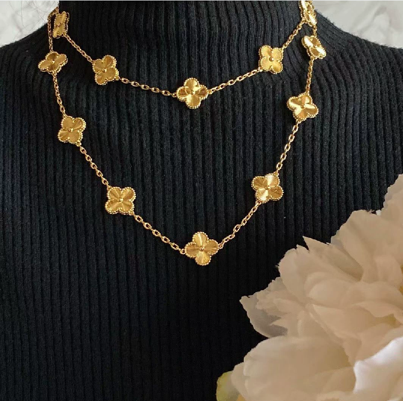 EMKOSUNG 18K Gold  Plated  20 Flowers Four Leaf Clover Necklaces for Women