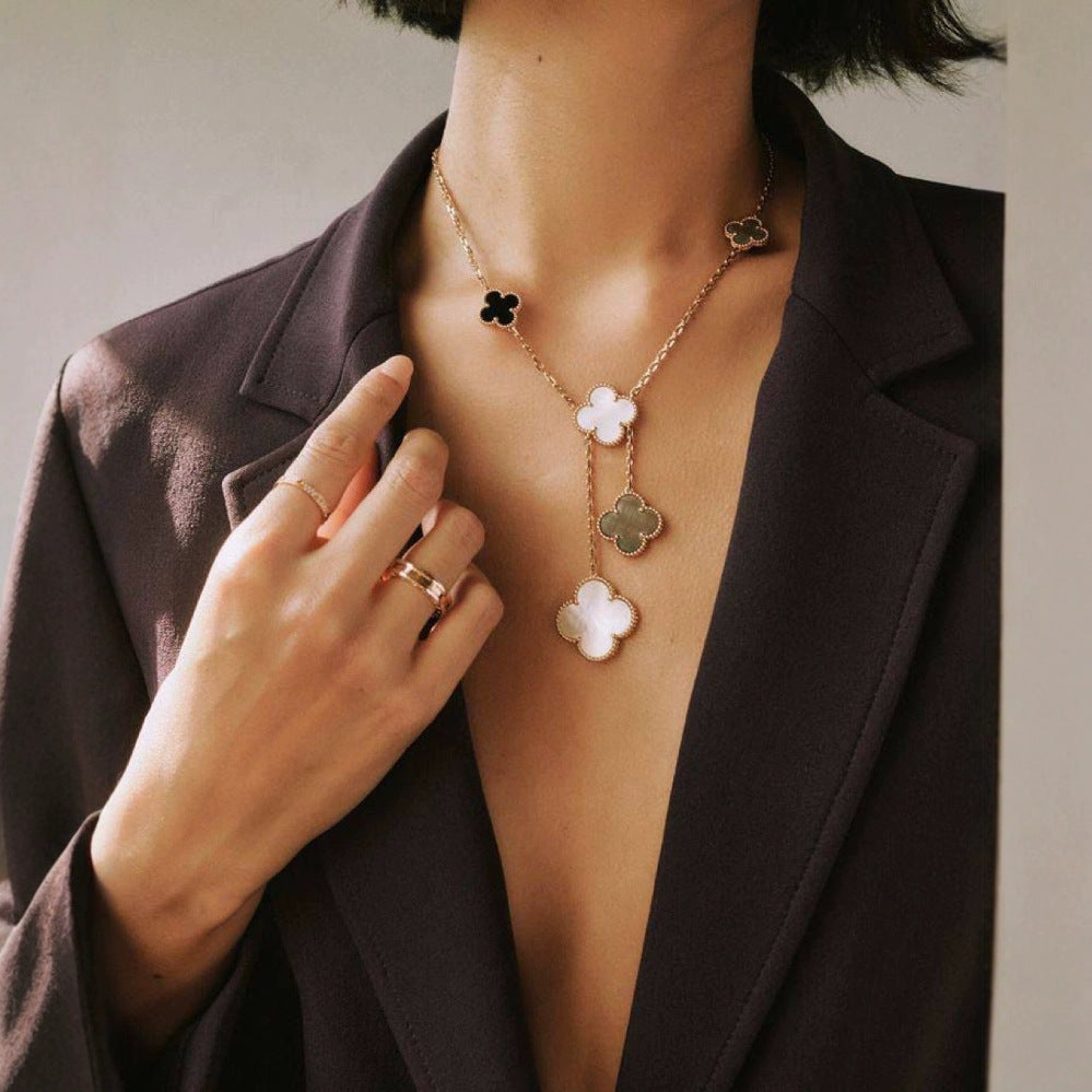 EMKOSUNG 18K Gold  Plated 6 Flowers Four Leaf Clover Necklaces for Women