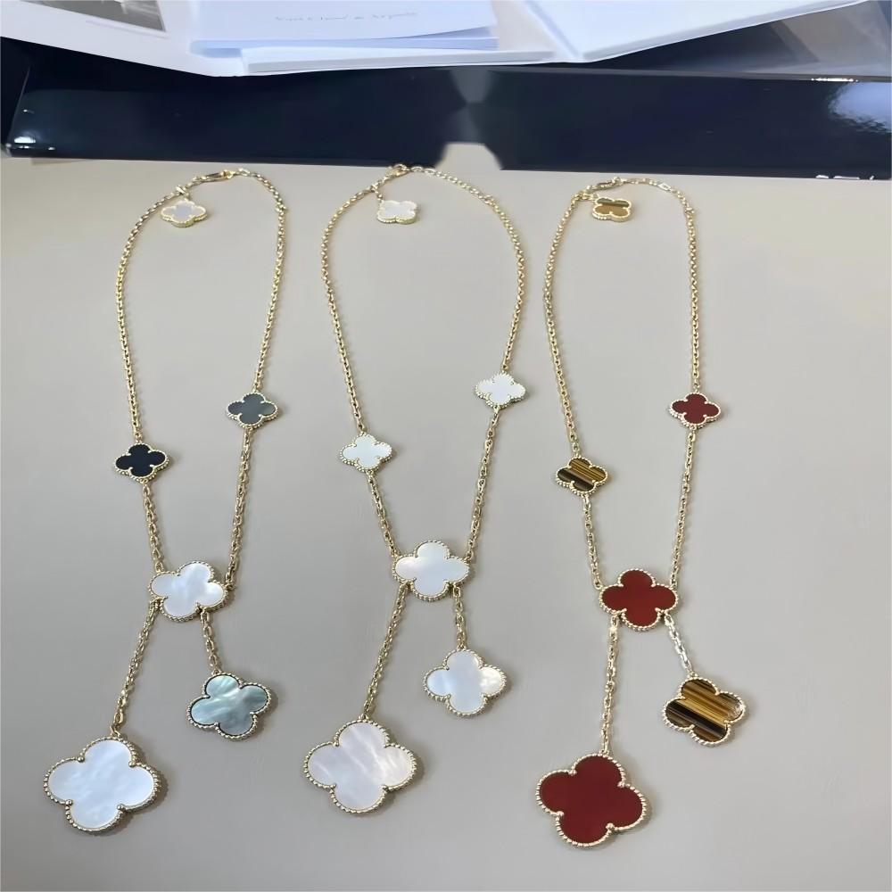 EMKOSUNG 18K Gold  Plated  6 Flowers Four Leaf Clover Necklaces for Women