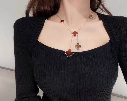 EMKOSUNG 18K Gold  Plated  6 Flowers Four Leaf Clover Necklaces for Women