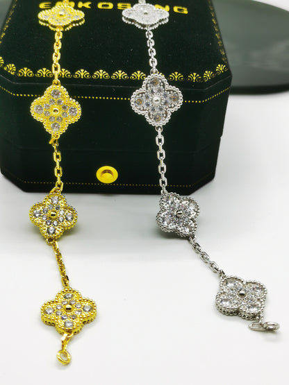 EMKOSUNG 18K Gold  Plated  Four Leaf Clover Bracelets for Women