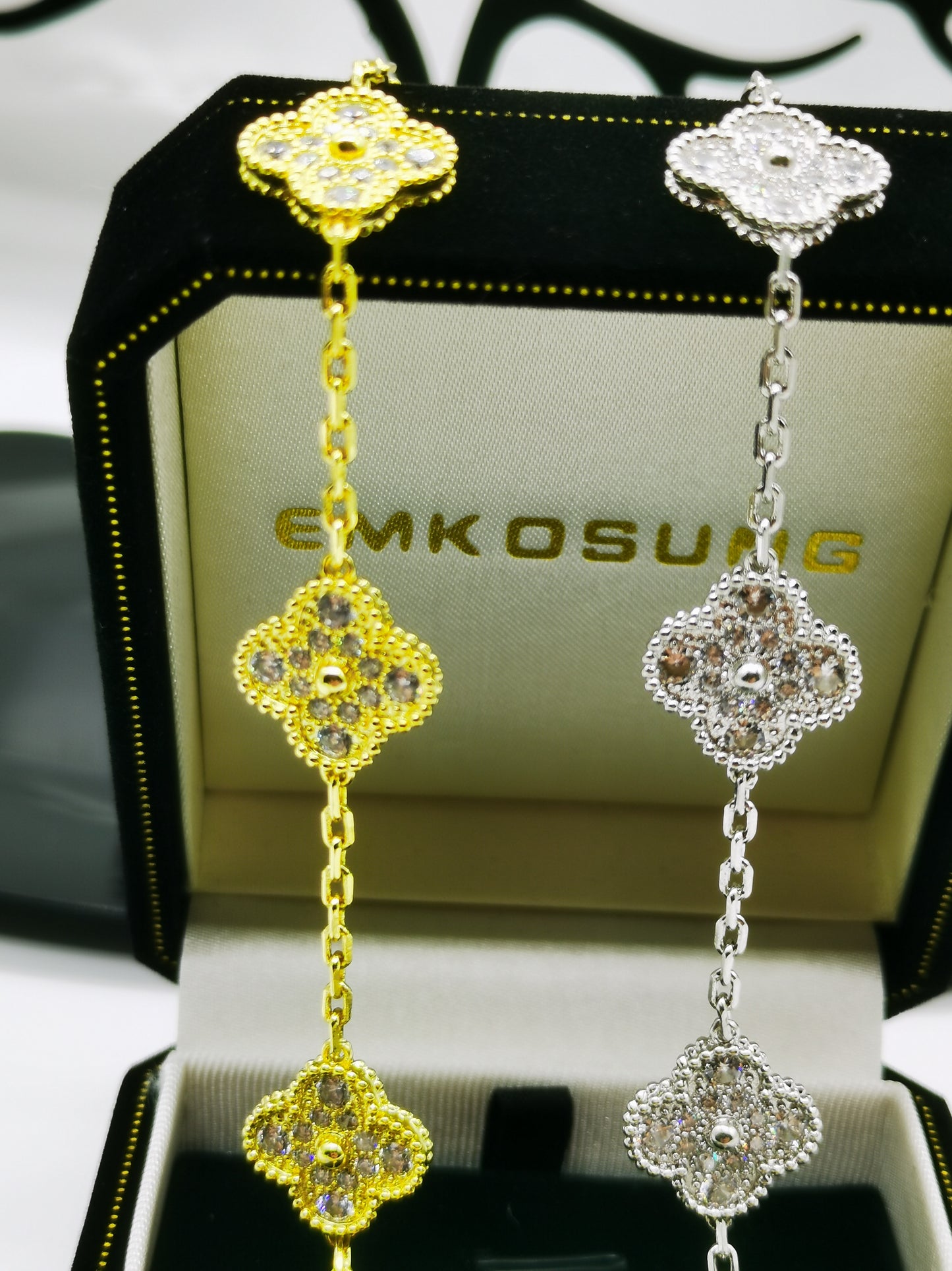 EMKOSUNG 18K Gold  Plated  Four Leaf Clover Bracelets for Women