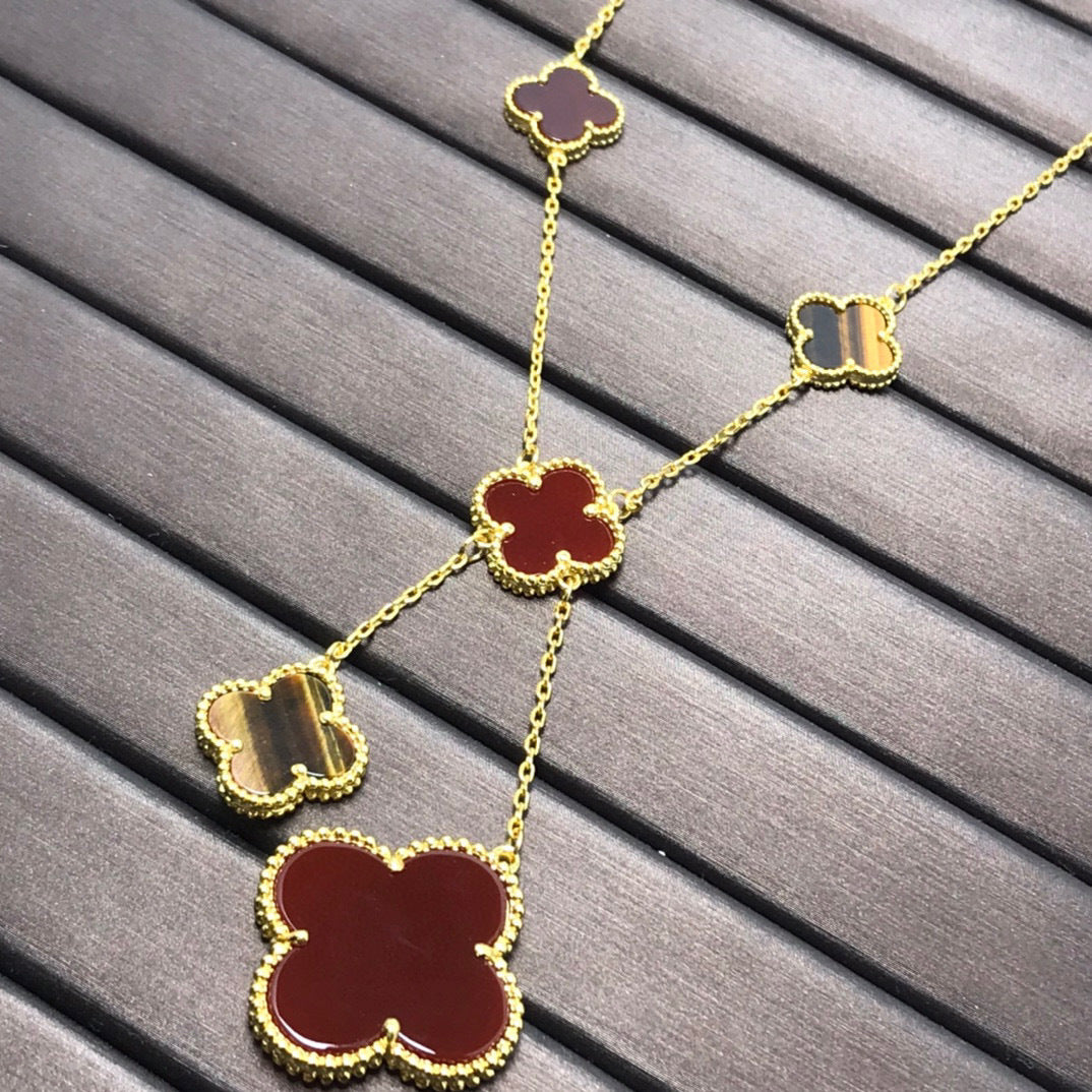 EMKOSUNG 18K Gold  Plated  6 Flowers Four Leaf Clover Necklaces for Women