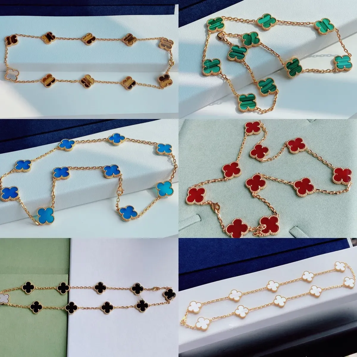 EMKOSUNG 18K Gold  Plated  10 Flowers Four Leaf Clover Necklaces for Women