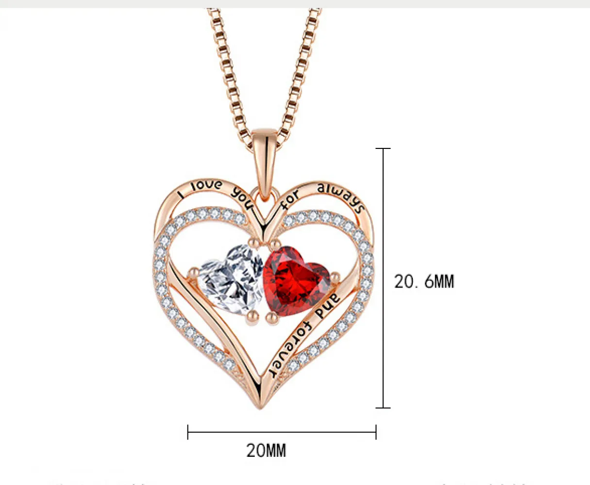 EMKOSUNG 18K Gold Plated Light Luxury Double Heart 12 Birthstone  Necklaces for Women