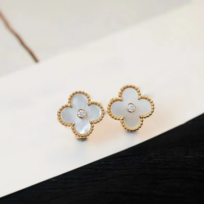 EMKOSUNG 18K Gold  Plated  Single Flowers Four Leaf Clover Earrings for Women