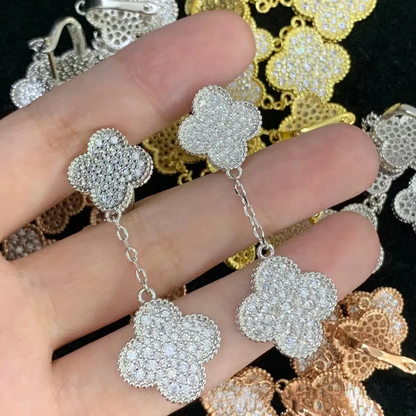 EMKOSUNG 18K Gold  Plated 2 Flowers Four Leaf Clover Earrings for Women