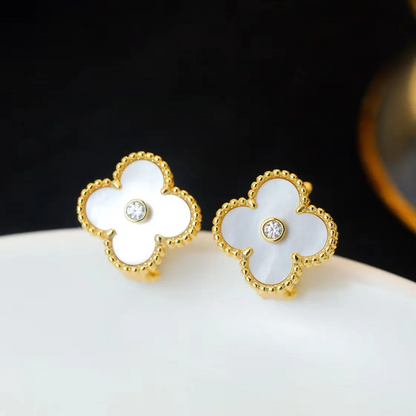EMKOSUNG 18K Gold  Plated  Single Flowers Four Leaf Clover Earrings for Women
