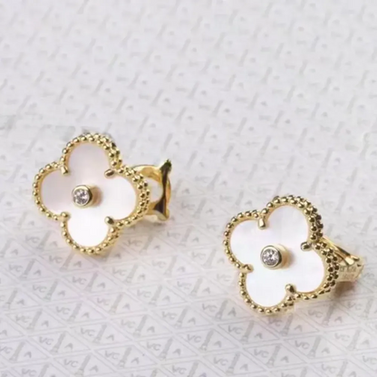 EMKOSUNG 18K Gold  Plated  Single Flowers Four Leaf Clover Earrings for Women