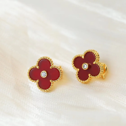 EMKOSUNG 18K Gold  Plated  Single Flowers Four Leaf Clover Earrings for Women