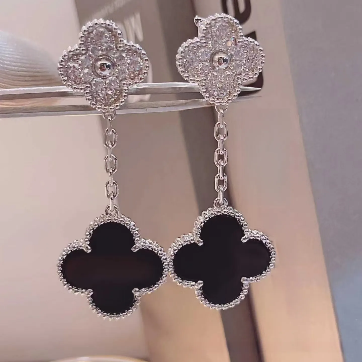 EMKOSUNG 18K Gold  Plated 2 Flowers Four Leaf Clover Earrings for Women